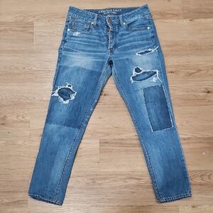 American Eagle TOMGIRL Jeans Womens Size 6 Blue Button Fly Patchwork